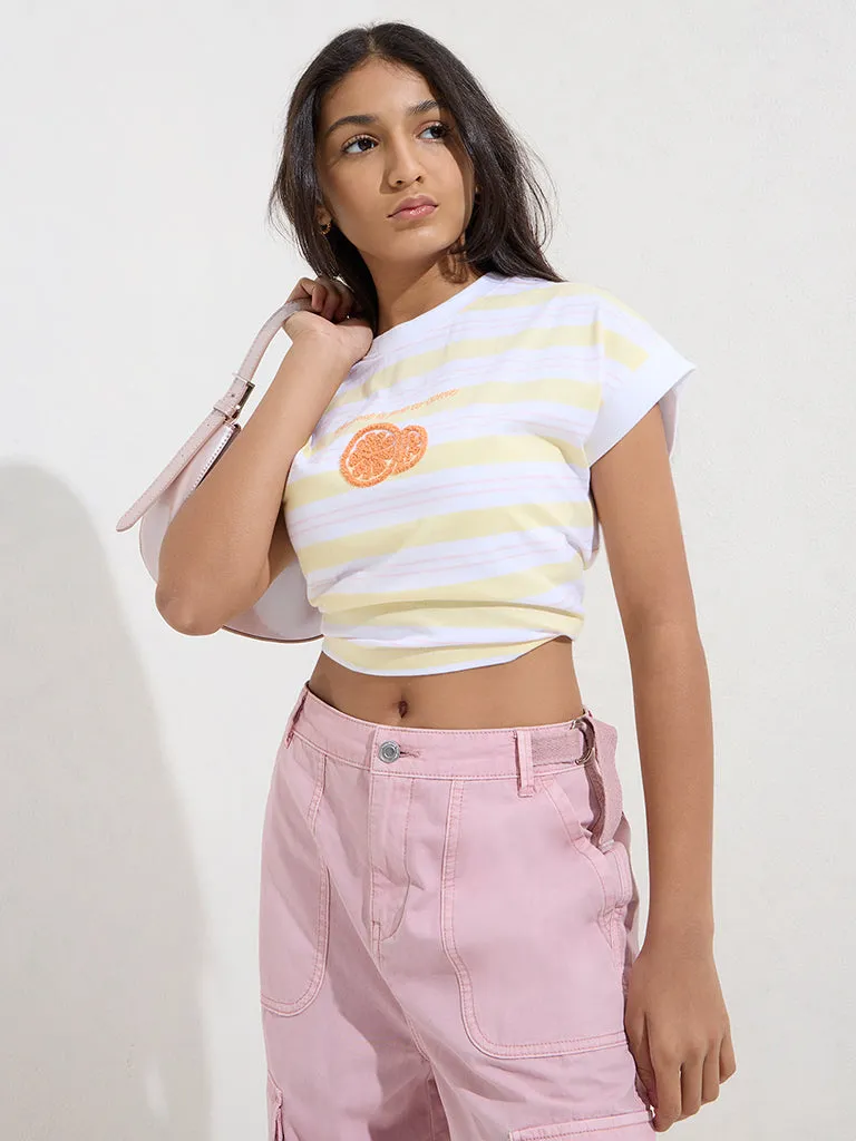 Y&F Kids Yellow Striped Cotton T-Shirt
