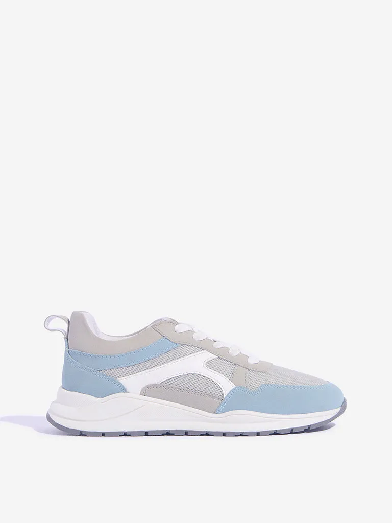 Yellow Grey Colour-Blocked Lace-Up Sneakers