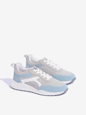 Yellow Grey Colour-Blocked Lace-Up Sneakers