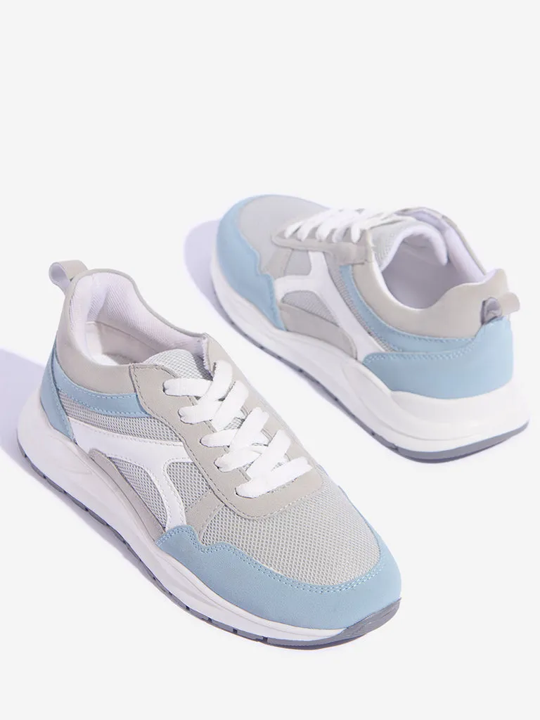 Yellow Grey Colour-Blocked Lace-Up Sneakers